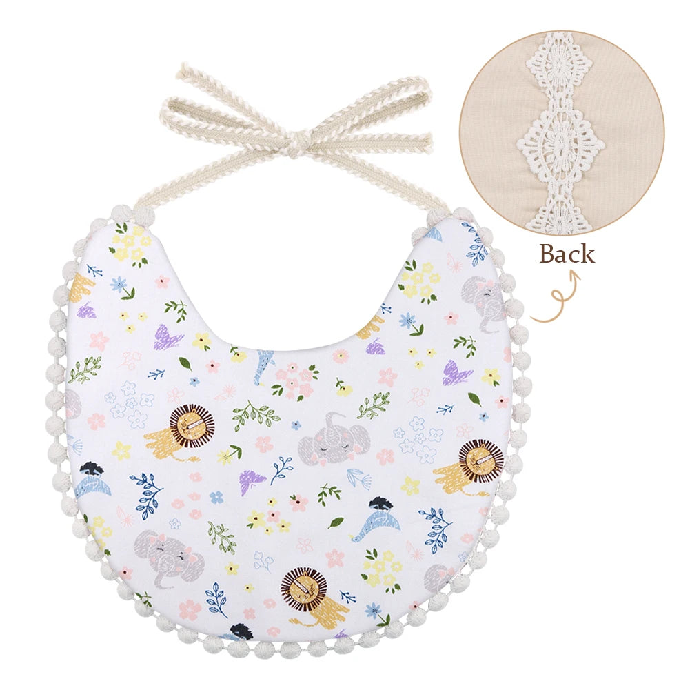 Baby Girl Boy Bib Kid Toddler Dinner Feeding Tassel Double-deck Cotton Linen Burp Cloths Cute Animal Flower Print Saliva Towel