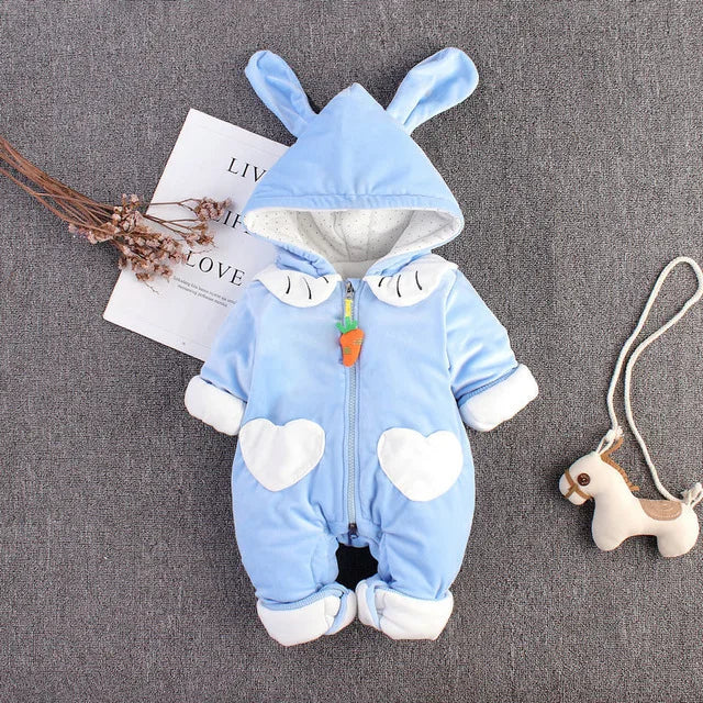 Toddler Infant Baby Clothing Boys Girls Kawaii Cartoon Hooded 3D Ear Romper Jumpsuit Clothes Winter Warmer Newborn Kid Costumes