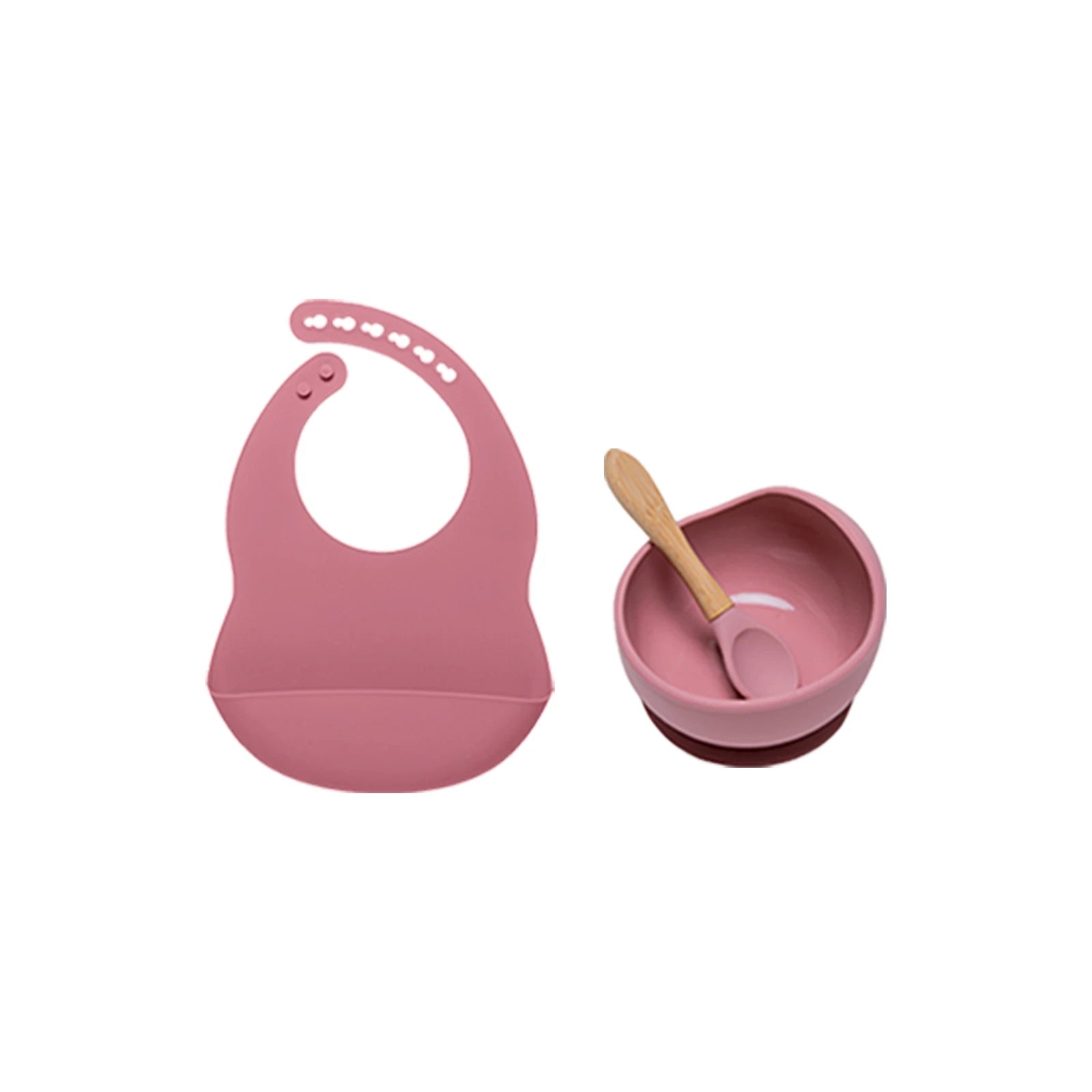 3Pcs/Set Baby Bibs Bowl Spoon Silicone Tableware Waterproof Suction Plate Wooden Handle Silicone Feeding Spoon Bibs Dishes Sets