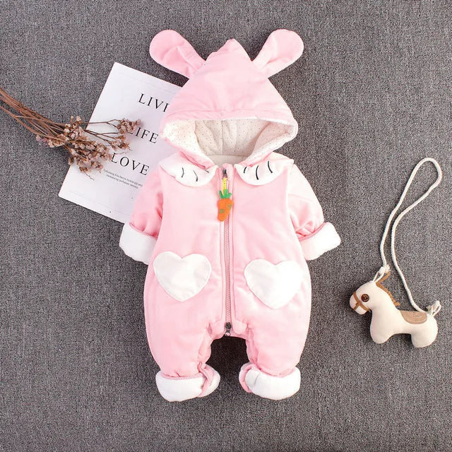 Toddler Infant Baby Clothing Boys Girls Kawaii Cartoon Hooded 3D Ear Romper Jumpsuit Clothes Winter Warmer Newborn Kid Costumes