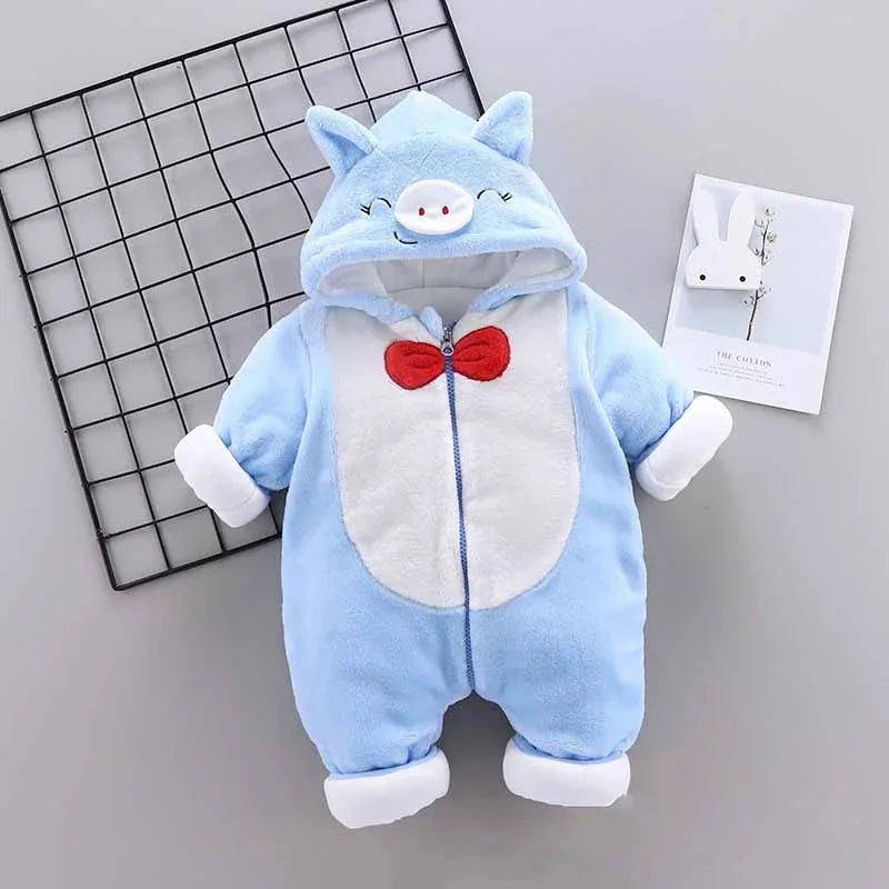 Toddler Infant Baby Clothing Boys Girls Kawaii Cartoon Hooded 3D Ear Romper Jumpsuit Clothes Winter Warmer Newborn Kid Costumes