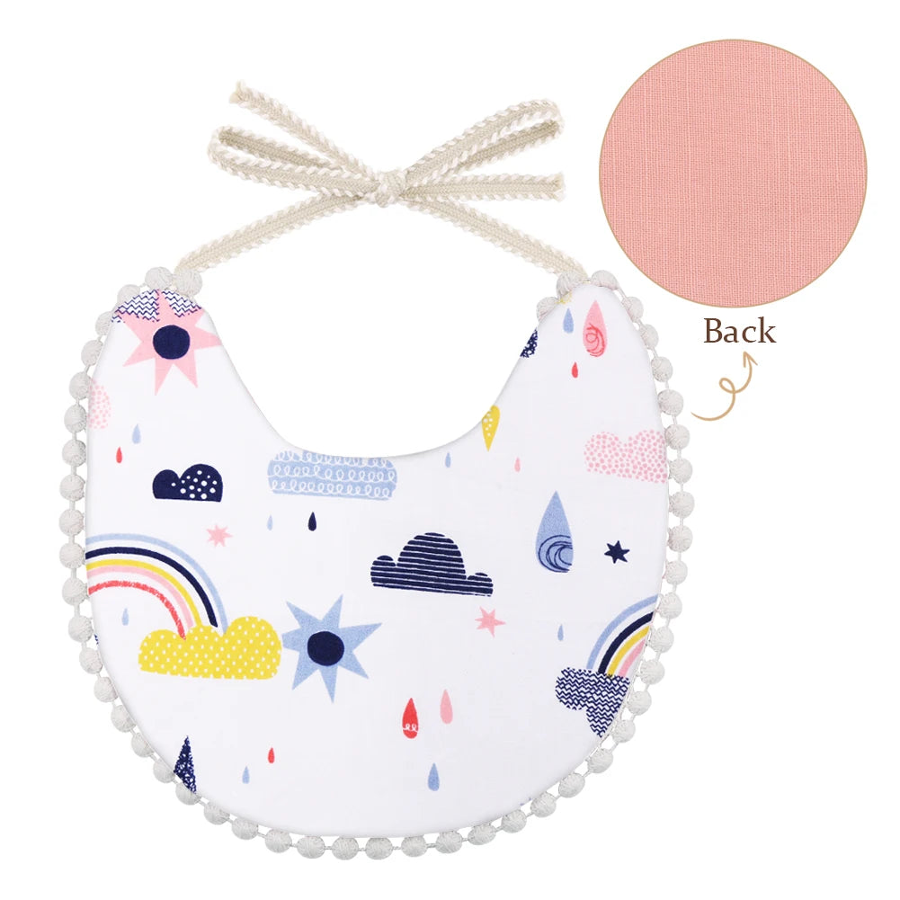 Baby Girl Boy Bib Kid Toddler Dinner Feeding Tassel Double-deck Cotton Linen Burp Cloths Cute Animal Flower Print Saliva Towel