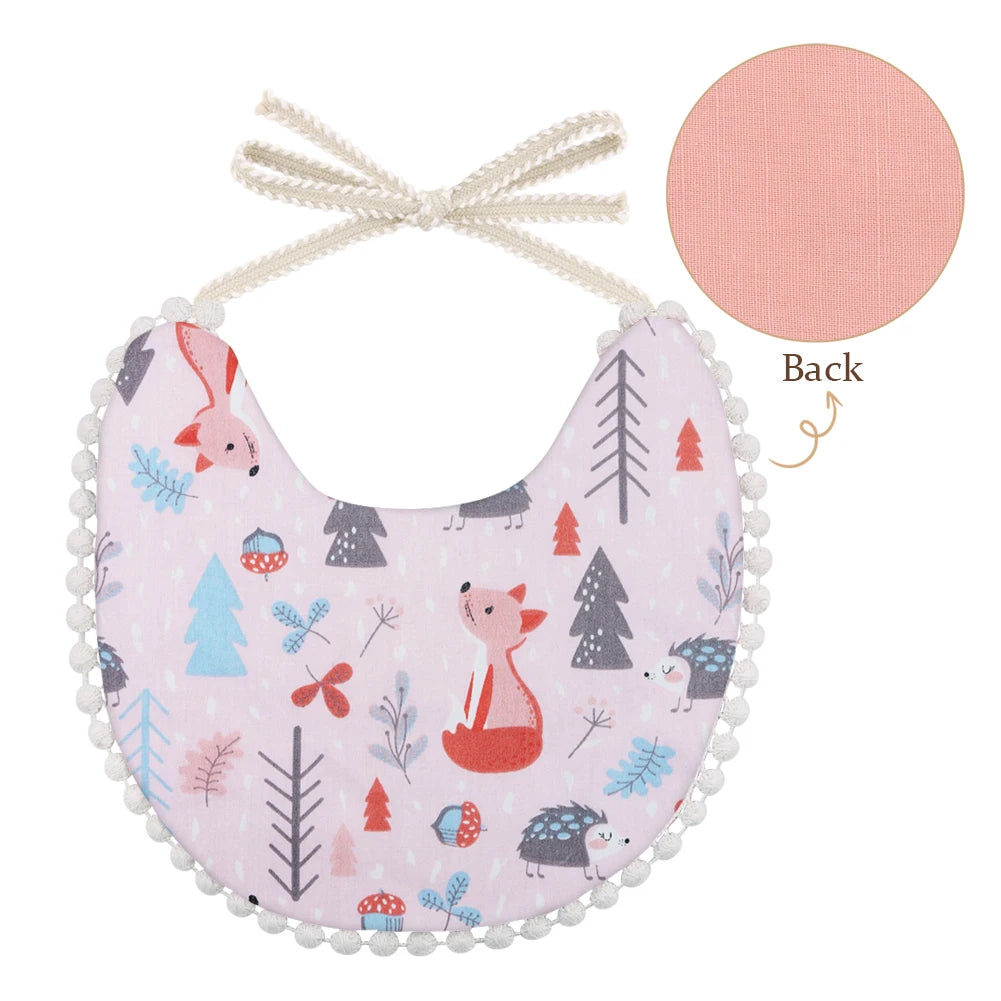 Baby Girl Boy Bib Kid Toddler Dinner Feeding Tassel Double-deck Cotton Linen Burp Cloths Cute Animal Flower Print Saliva Towel