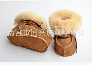 Super Warm Infant Soft Bottom Snow Boots Lace Up Baby Boys Girls Moccasins Shoes Baby Prewalker Boots Camel/ Grey Available