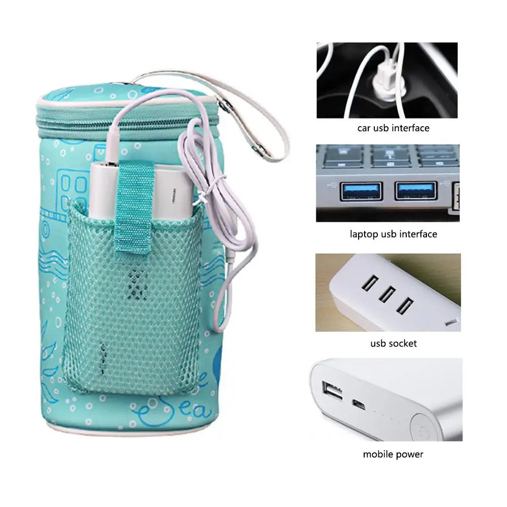 USB Baby Outdoor Bottle Warmer Heater Insulated Bag Travel Cup Portable In Car Heaters Drink Warm Milk Thermostat Bag Feed