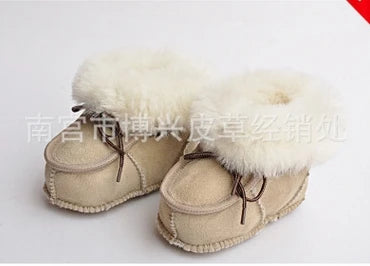 Super Warm Infant Soft Bottom Snow Boots Lace Up Baby Boys Girls Moccasins Shoes Baby Prewalker Boots Camel/ Grey Available