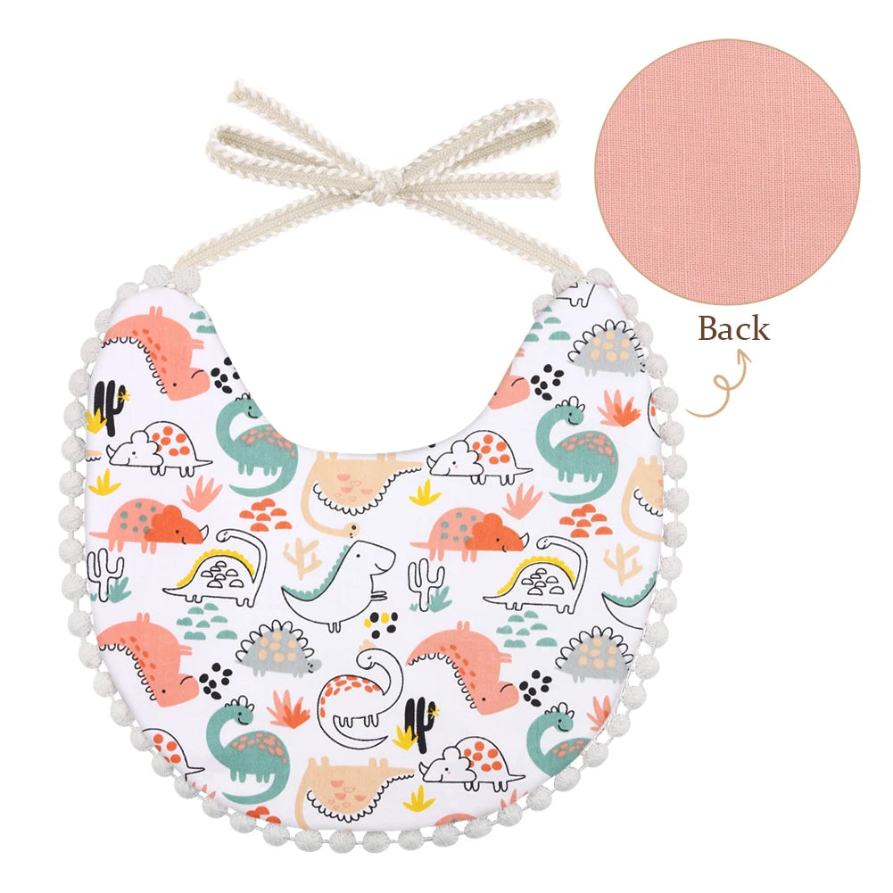 Baby Girl Boy Bib Kid Toddler Dinner Feeding Tassel Double-deck Cotton Linen Burp Cloths Cute Animal Flower Print Saliva Towel