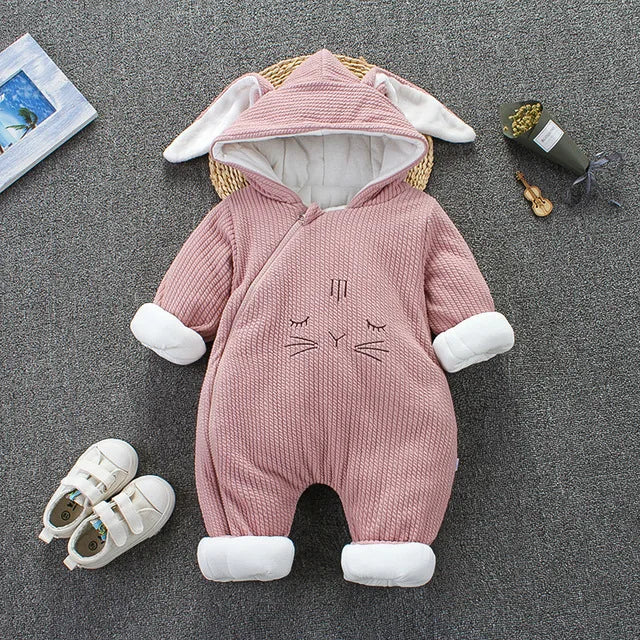 Toddler Infant Baby Clothing Boys Girls Kawaii Cartoon Hooded 3D Ear Romper Jumpsuit Clothes Winter Warmer Newborn Kid Costumes