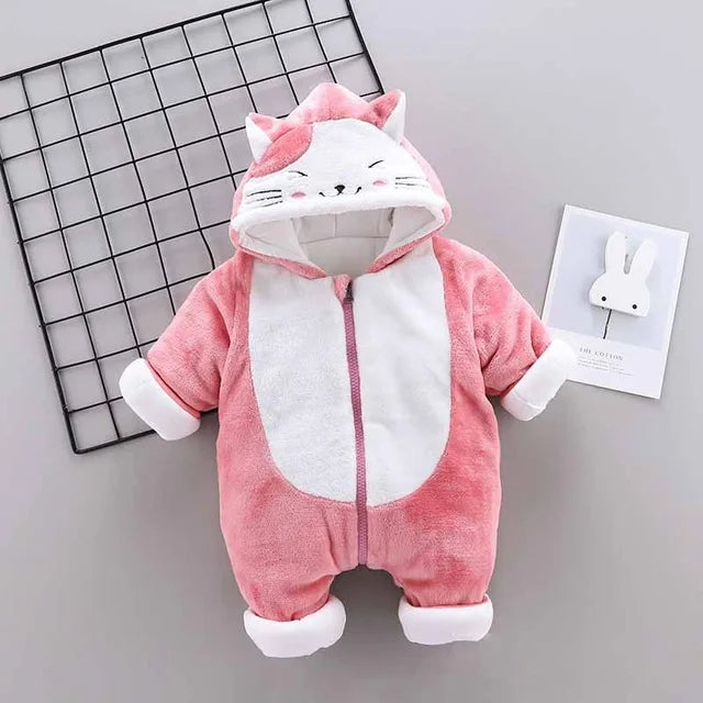 Toddler Infant Baby Clothing Boys Girls Kawaii Cartoon Hooded 3D Ear Romper Jumpsuit Clothes Winter Warmer Newborn Kid Costumes