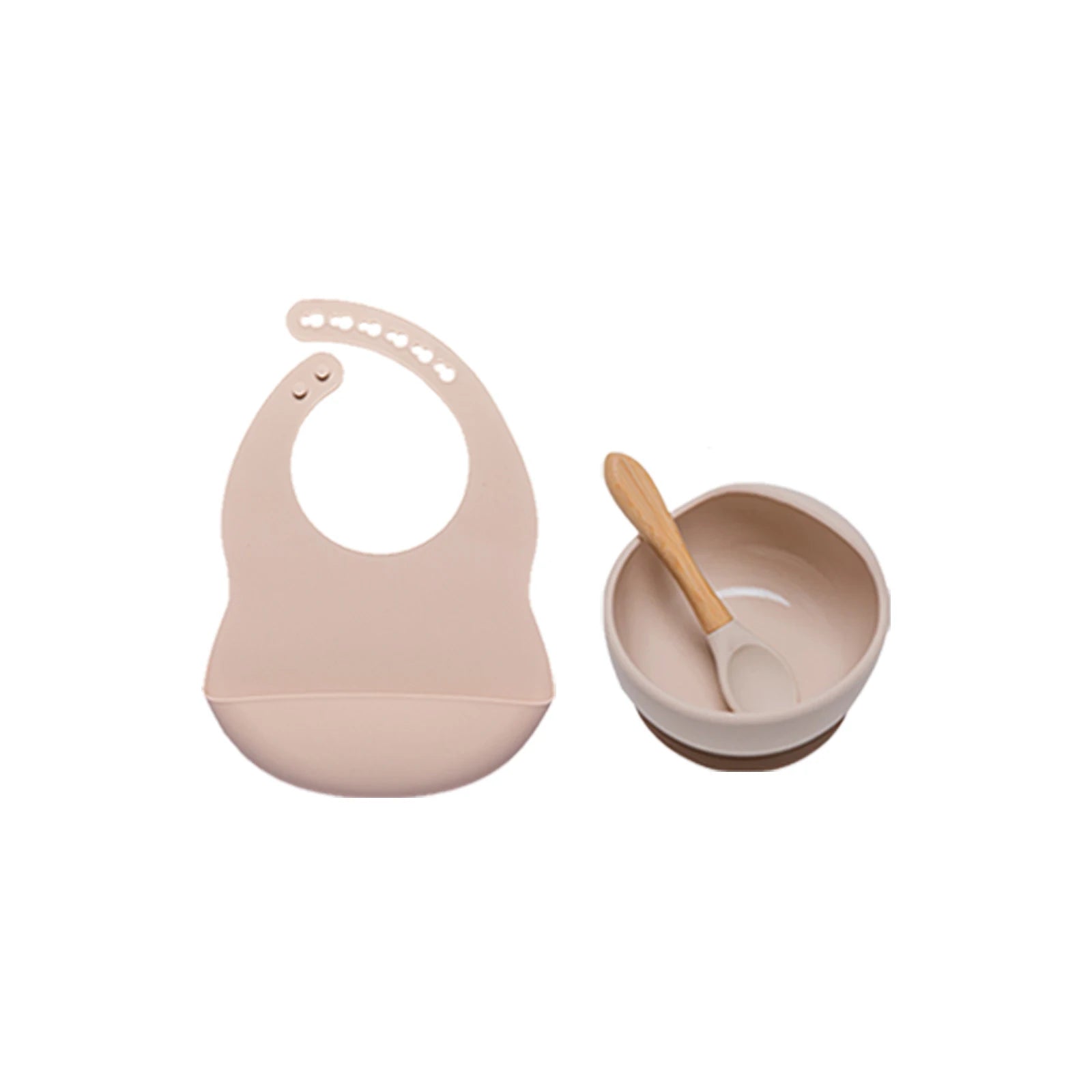 3Pcs/Set Baby Bibs Bowl Spoon Silicone Tableware Waterproof Suction Plate Wooden Handle Silicone Feeding Spoon Bibs Dishes Sets