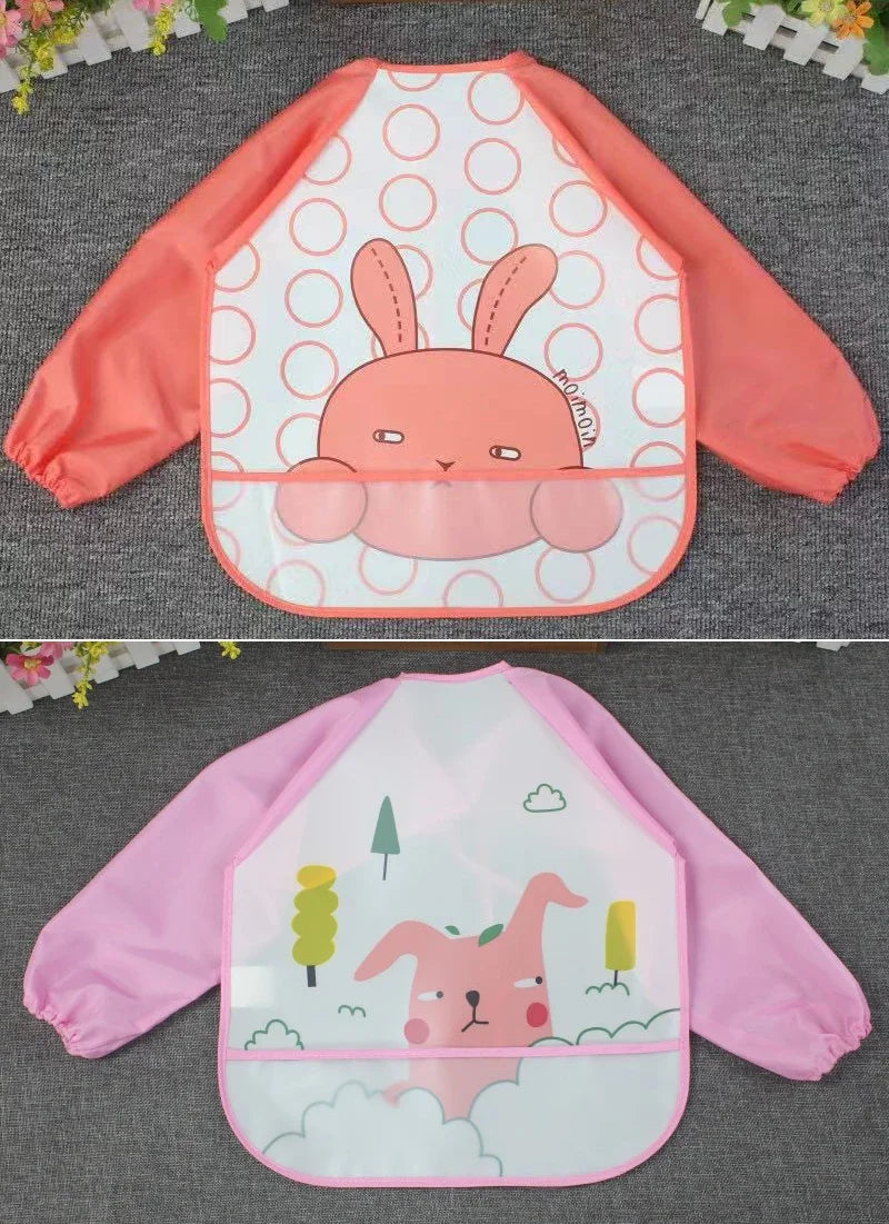 Cute Baby Bibs Toddler Waterproof Long Sleeve Washable Bibs Girl Supplies Feeding EVA Boy Smocks For 0-3 Years Children