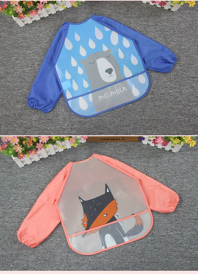 Cute Baby Bibs Toddler Waterproof Long Sleeve Washable Bibs Girl Supplies Feeding EVA Boy Smocks For 0-3 Years Children