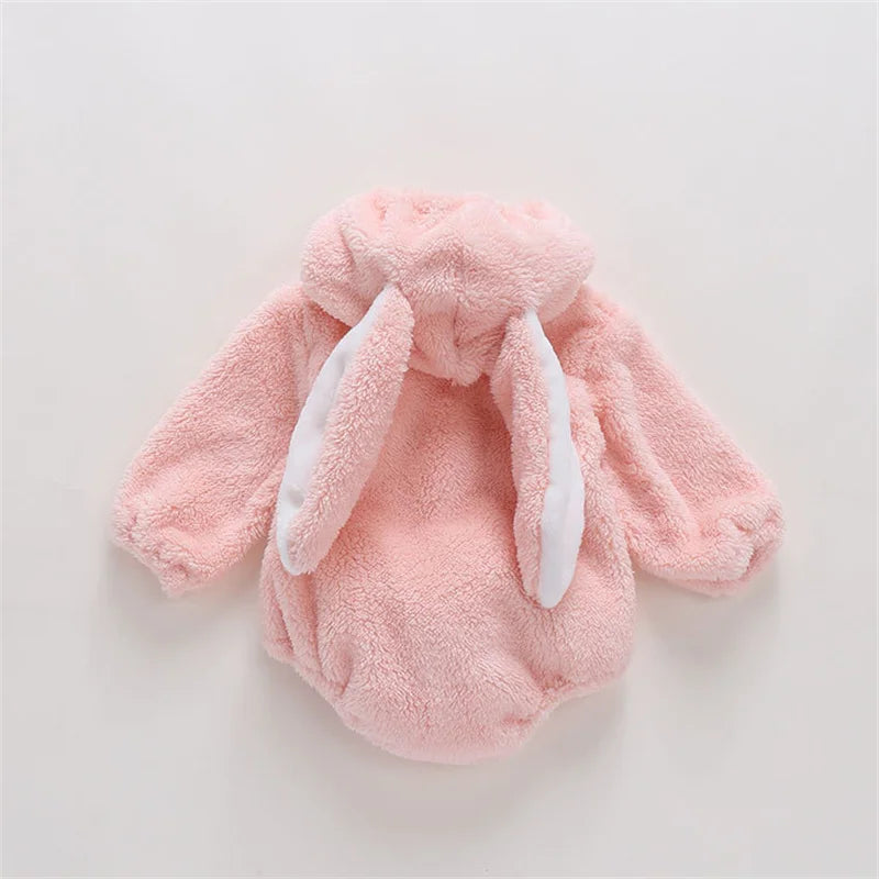 Newborn Baby Bodysuit Autumn Winter Warm Fleece Kid Costume Rabbit Hooded Girls Clothing Animal Overall Bear Ear Jumpsuits 0-24M