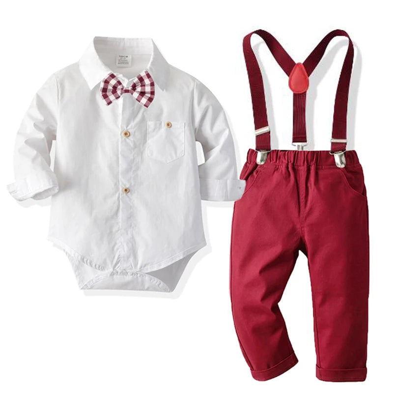 Newborn Baby Boys Clothes Set Toddler Formal Suits Bow White Romper Shirts Shorts Party Wedding Kids Outfits