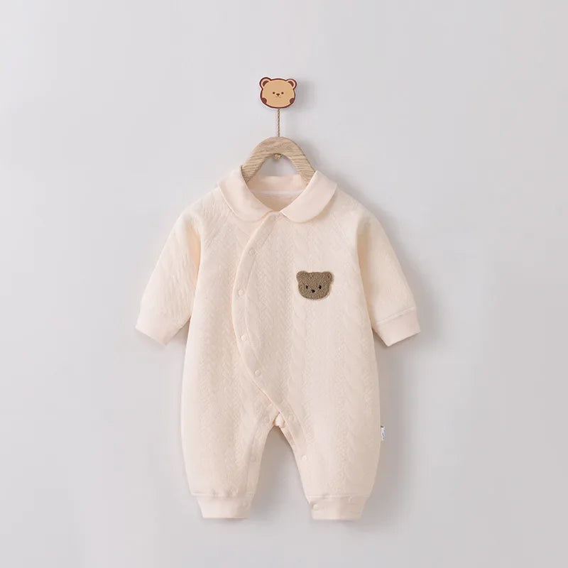 Bear Baby Warm Home Clothes Cotton Boys Casual Jumpsuits Girls Long-sleeved Baby Jumpsuits Soft Breathable One-piece Pajamas