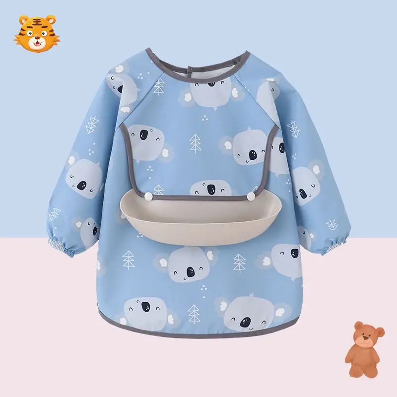 Baby Kids Bibs Burp Cloths Waterproof Long Sleeve Scarf Waterproof Art Smock Feeding Bib Inverted Gown Baby Feeding Bib