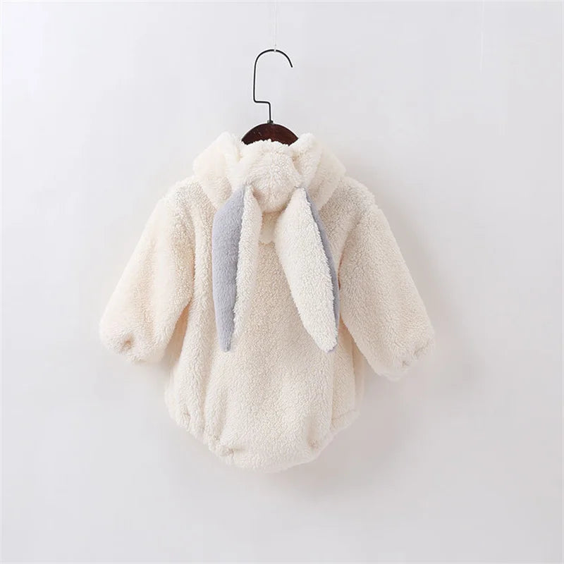 Newborn Baby Bodysuit Autumn Winter Warm Fleece Kid Costume Rabbit Hooded Girls Clothing Animal Overall Bear Ear Jumpsuits 0-24M