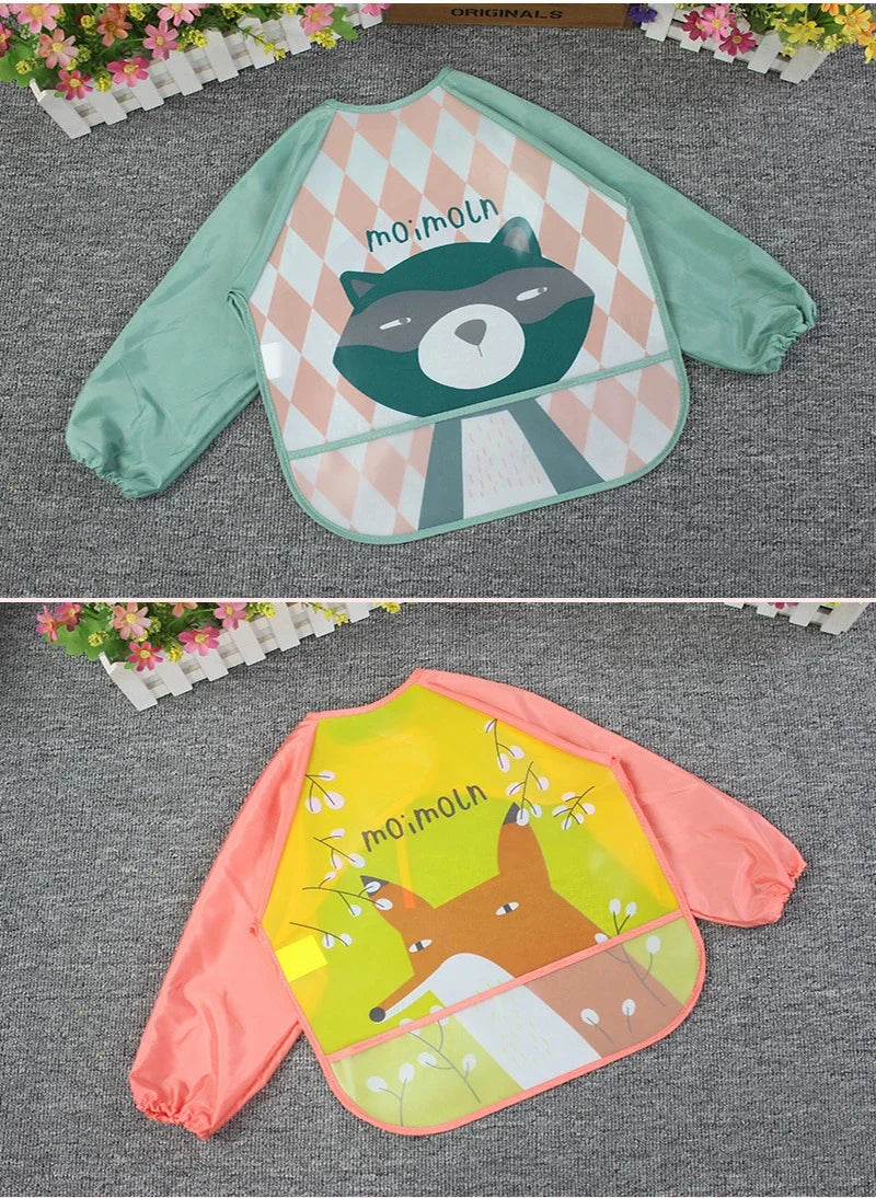 Cute Baby Bibs Toddler Waterproof Long Sleeve Washable Bibs Girl Supplies Feeding EVA Boy Smocks For 0-3 Years Children