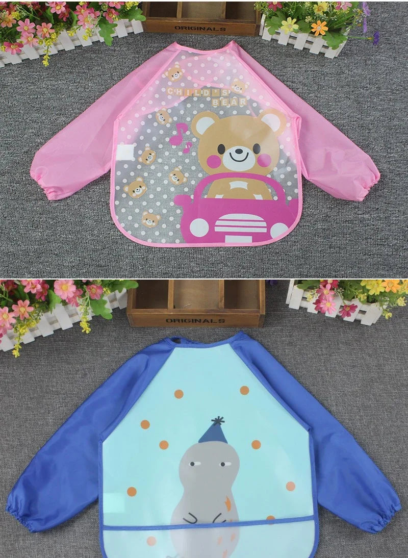 Cute Baby Bibs Toddler Waterproof Long Sleeve Washable Bibs Girl Supplies Feeding EVA Boy Smocks For 0-3 Years Children