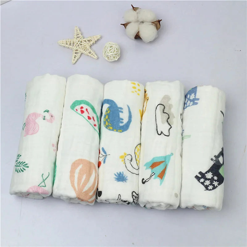 30*50CM Cotton 6 layers Gauze Baby Face Towel Infant Cartoon Face Hand Bathing Towel Bibs Feeding Cartoon Handkerchief