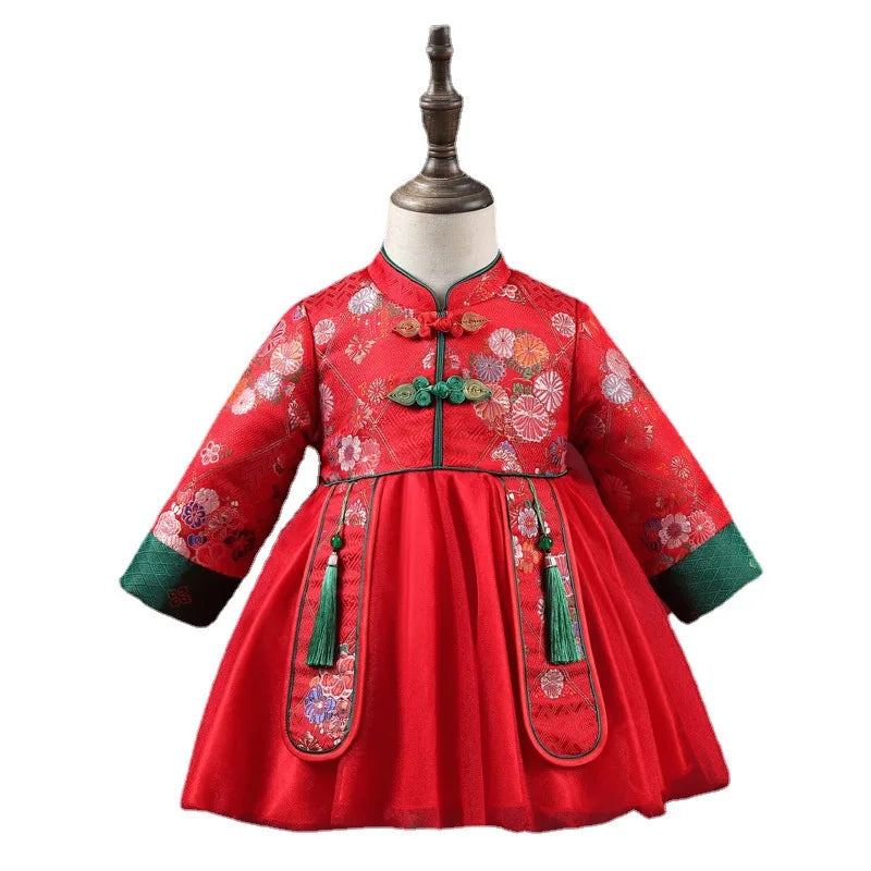 Red Baby Girl Christmas Dress Girls New Year Clothes Infant Tang Cheongsam Qipao Dress Kids Birthday Costume