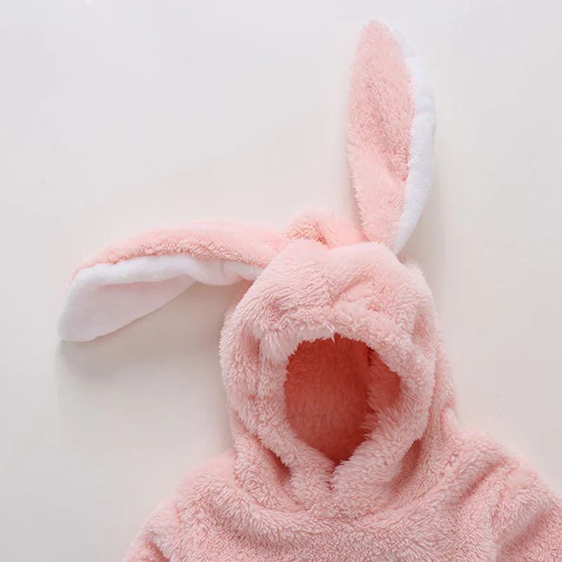 Newborn Baby Bodysuit Autumn Winter Warm Fleece Kid Costume Rabbit Hooded Girls Clothing Animal Overall Bear Ear Jumpsuits 0-24M