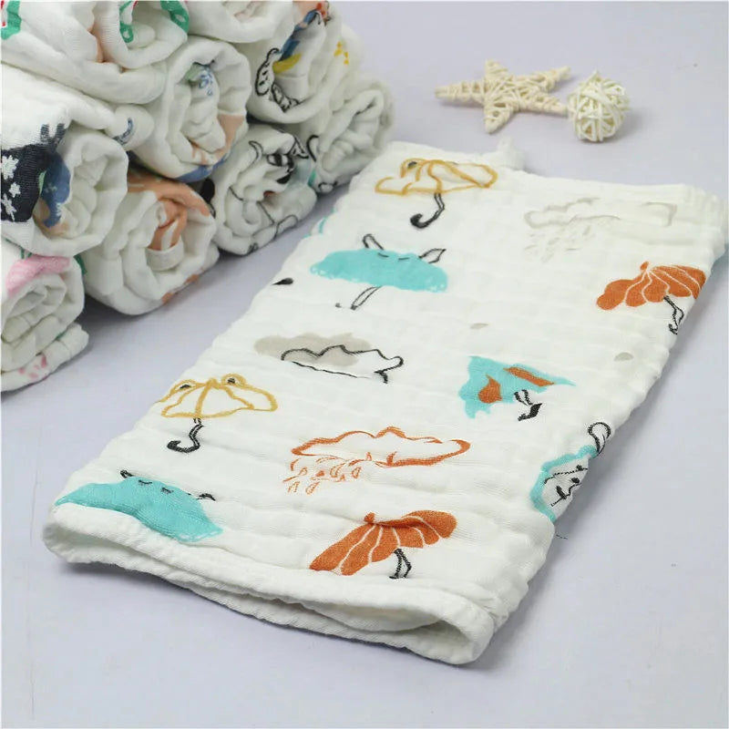 30*50CM Cotton 6 layers Gauze Baby Face Towel Infant Cartoon Face Hand Bathing Towel Bibs Feeding Cartoon Handkerchief