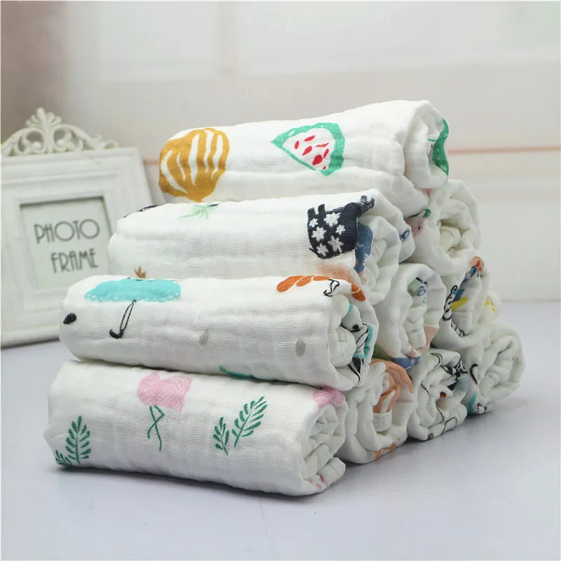 30*50CM Cotton 6 layers Gauze Baby Face Towel Infant Cartoon Face Hand Bathing Towel Bibs Feeding Cartoon Handkerchief