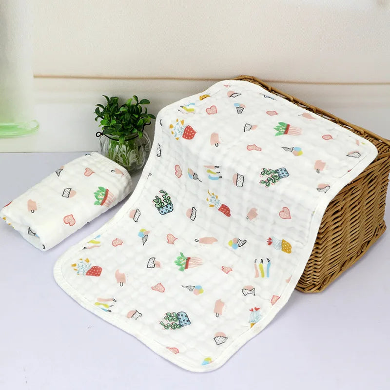 30*50CM Cotton 6 layers Gauze Baby Face Towel Infant Cartoon Face Hand Bathing Towel Bibs Feeding Cartoon Handkerchief