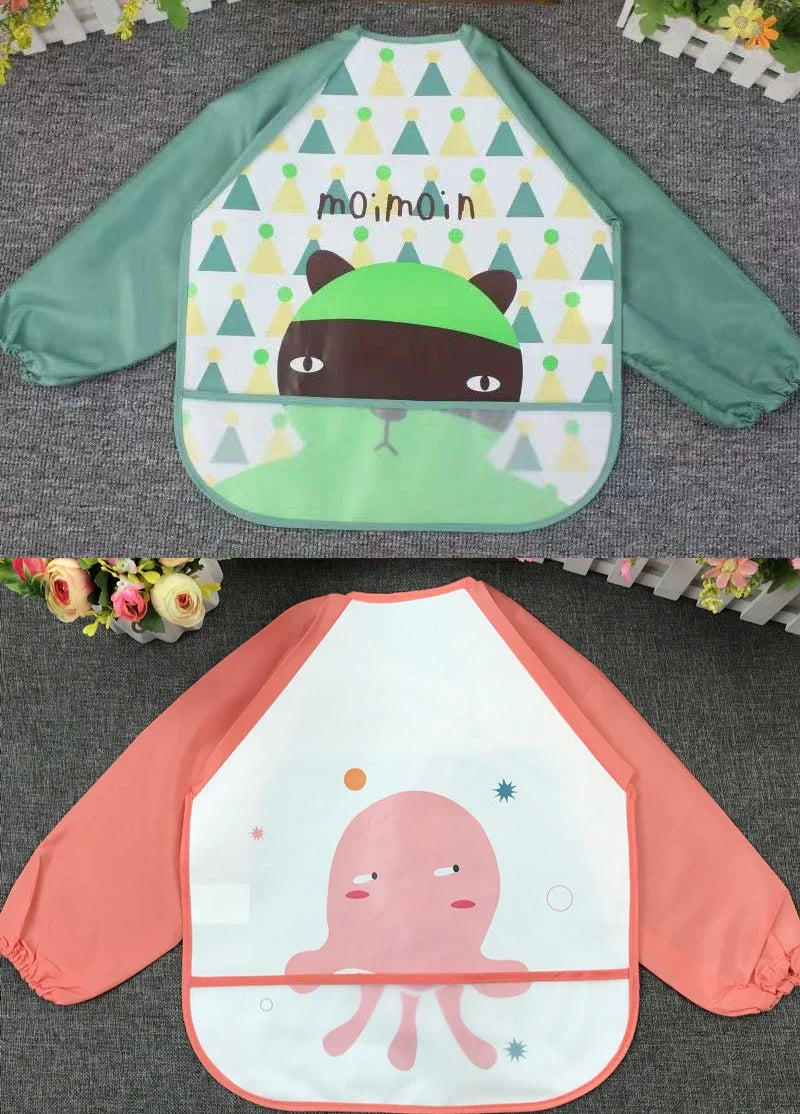 2 Pieces Cute Baby Bibs Toddler Waterproof Long Sleeve Washable Bibs Girl Supplies Feeding EVA Boy Smocks For 0-3 Years Children