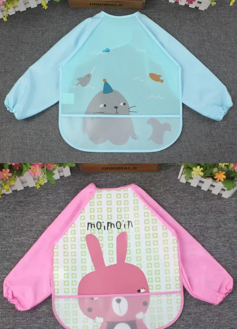 Cute Baby Bibs Toddler Waterproof Long Sleeve Washable Bibs Girl Supplies Feeding EVA Boy Smocks For 0-3 Years Children