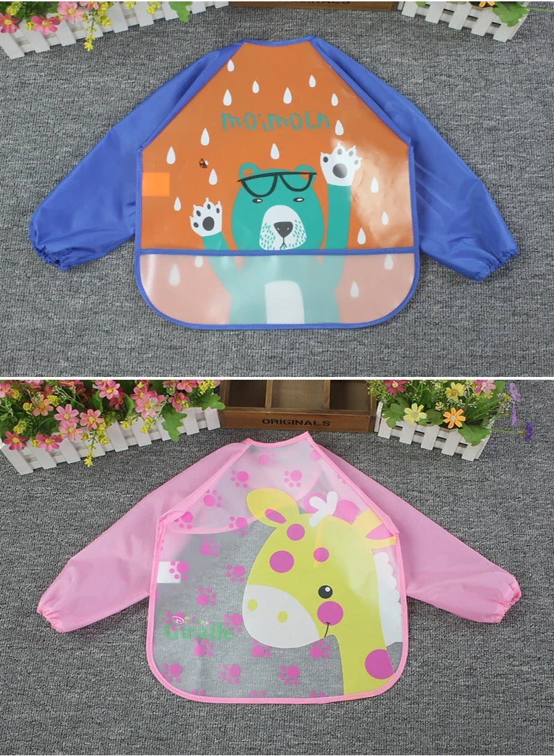 Cute Baby Bibs Toddler Waterproof Long Sleeve Washable Bibs Girl Supplies Feeding EVA Boy Smocks For 0-3 Years Children