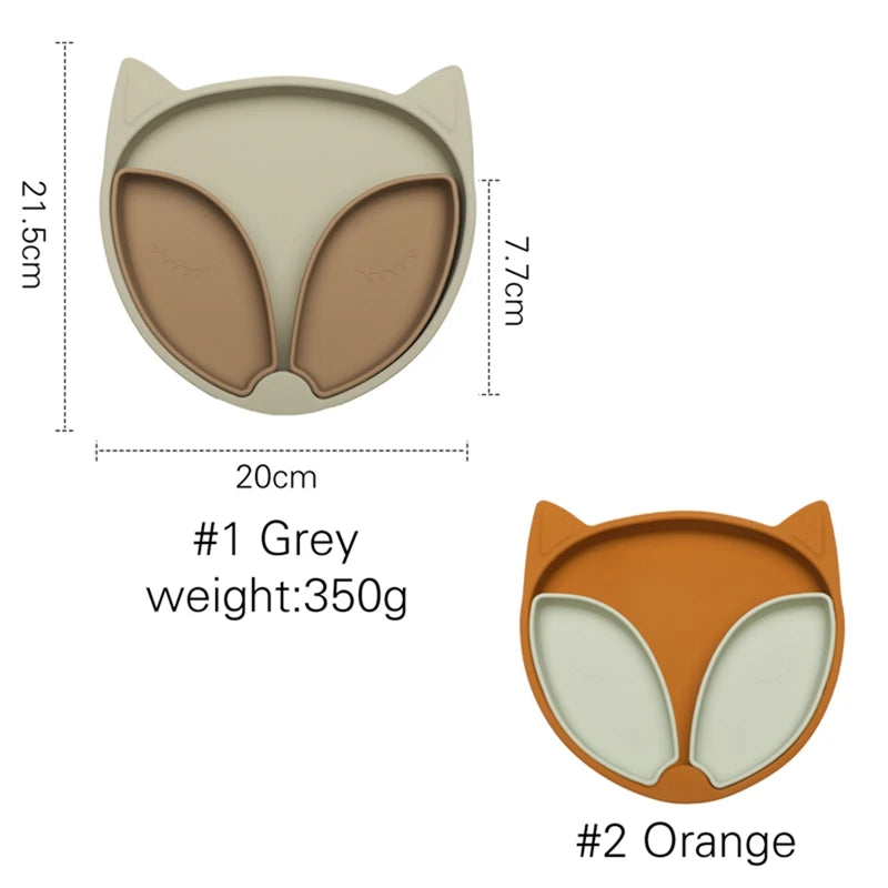 Baby Safe Silicone Dining Plate Solid Cute Fox Cartoon Children Dishes Suction Toddle Training Tableware Kids Feeding Bowls