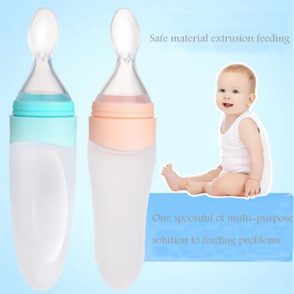 High quality baby silicone squeeze feeder baby food supplement feeding bottle fruit puree starch feeding baby feeding spoon