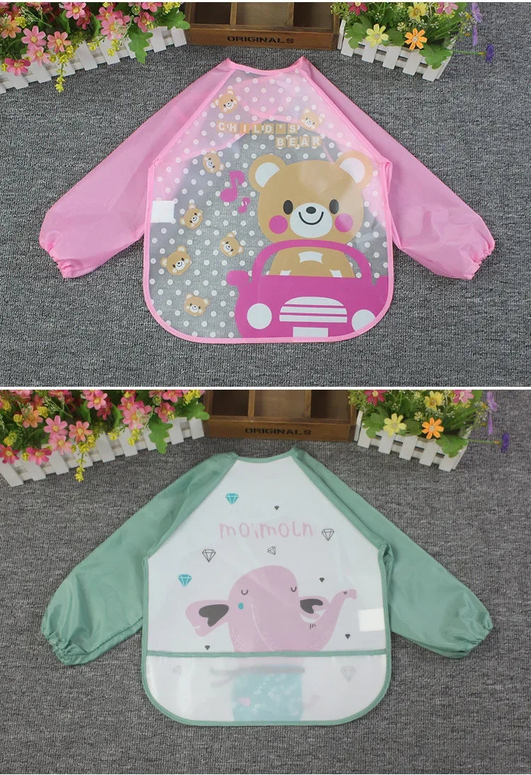 Cute Baby Bibs Toddler Waterproof Long Sleeve Washable Bibs Girl Supplies Feeding EVA Boy Smocks For 0-3 Years Children