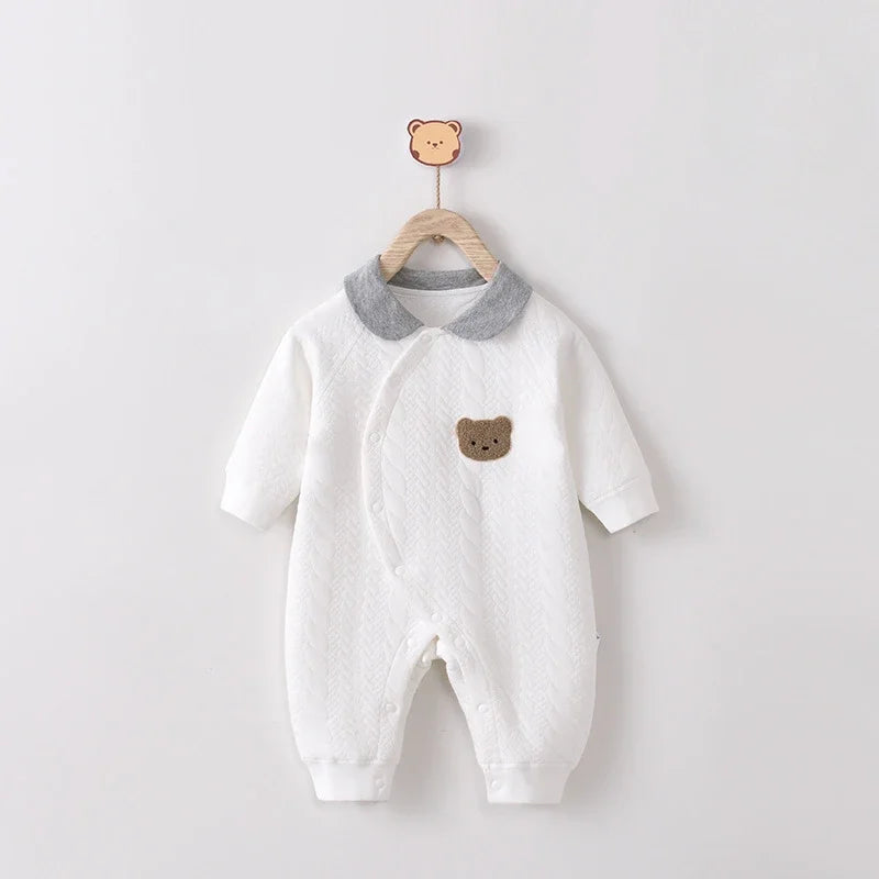 Bear Baby Warm Home Clothes Cotton Boys Casual Jumpsuits Girls Long-sleeved Baby Jumpsuits Soft Breathable One-piece Pajamas